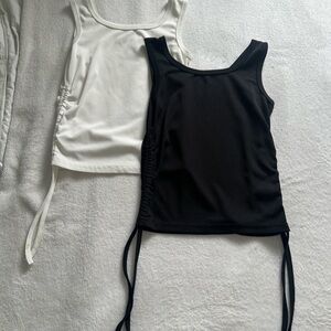 Stylish Black and White Ruched Tank Tops